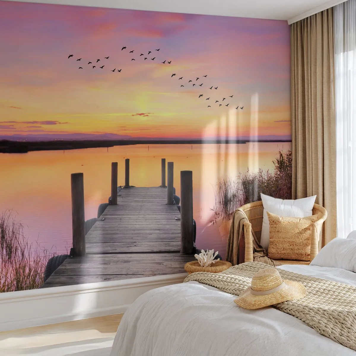 Tapet Standard Eco - Zori liniștiți în mov - Peisaj, Lac, Natură - 200x140 cm