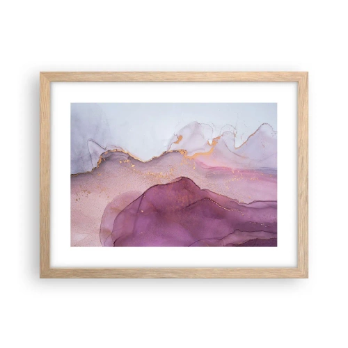 Poster în ramă de stejar deschis - Valuri de liliac și violet - 40x30 cm