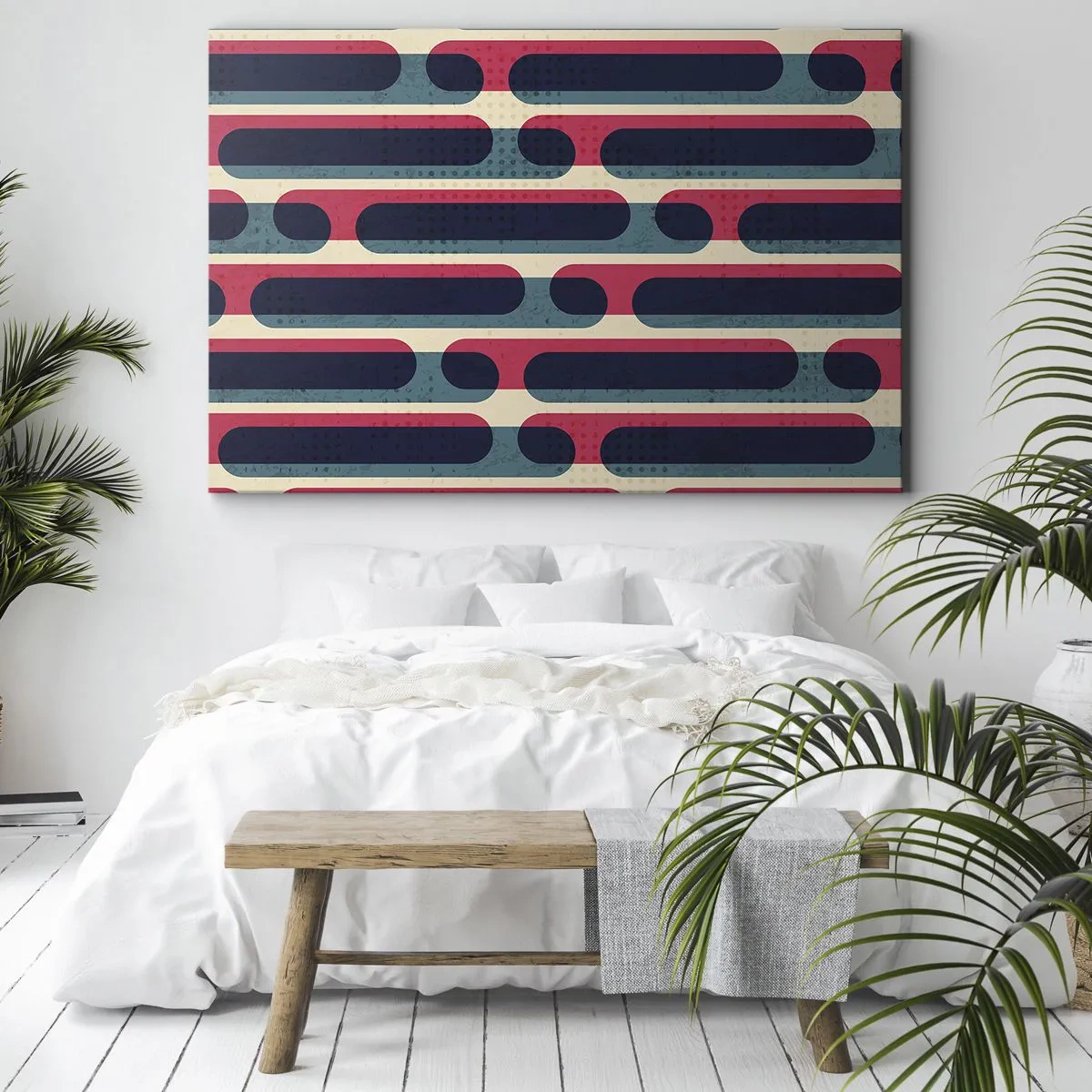 Tablou pe pânză Canvas - Model retro geometric cu culori pastelate - 70x50cm - Înăuntru și înainte - Decorațiune modernă pentru perete pentru living și dormitor ARTTOR