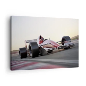 Tablou pe pânză Canvas - O mașină roșie de Formula 1 pe o pistă de curse în timp ce conduce - 70x50cm - Întotdeauna un câștigător - Decorațiune modernă pentru perete pentru living și dormitor ARTTOR