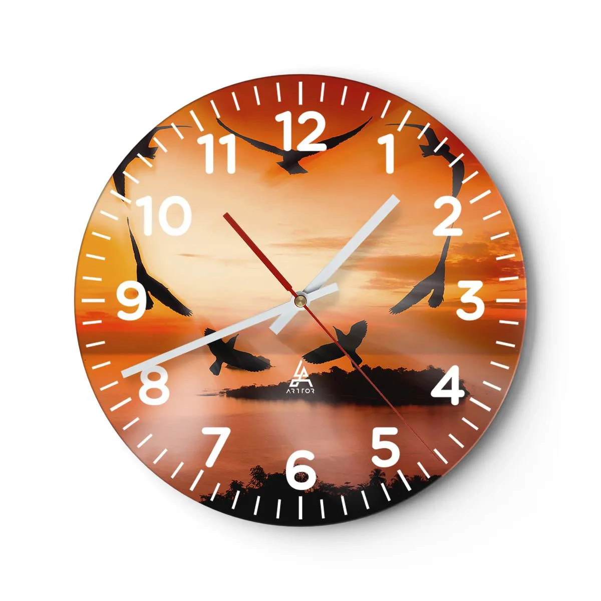 Ceas de perete - Ceas pe sticlă - Iubește lumea ca o pasăre - 40x40 cm