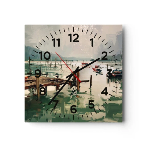 Ceas de perete - Ceas pe sticlă - Scufundat în luna topită - 40x40 cm