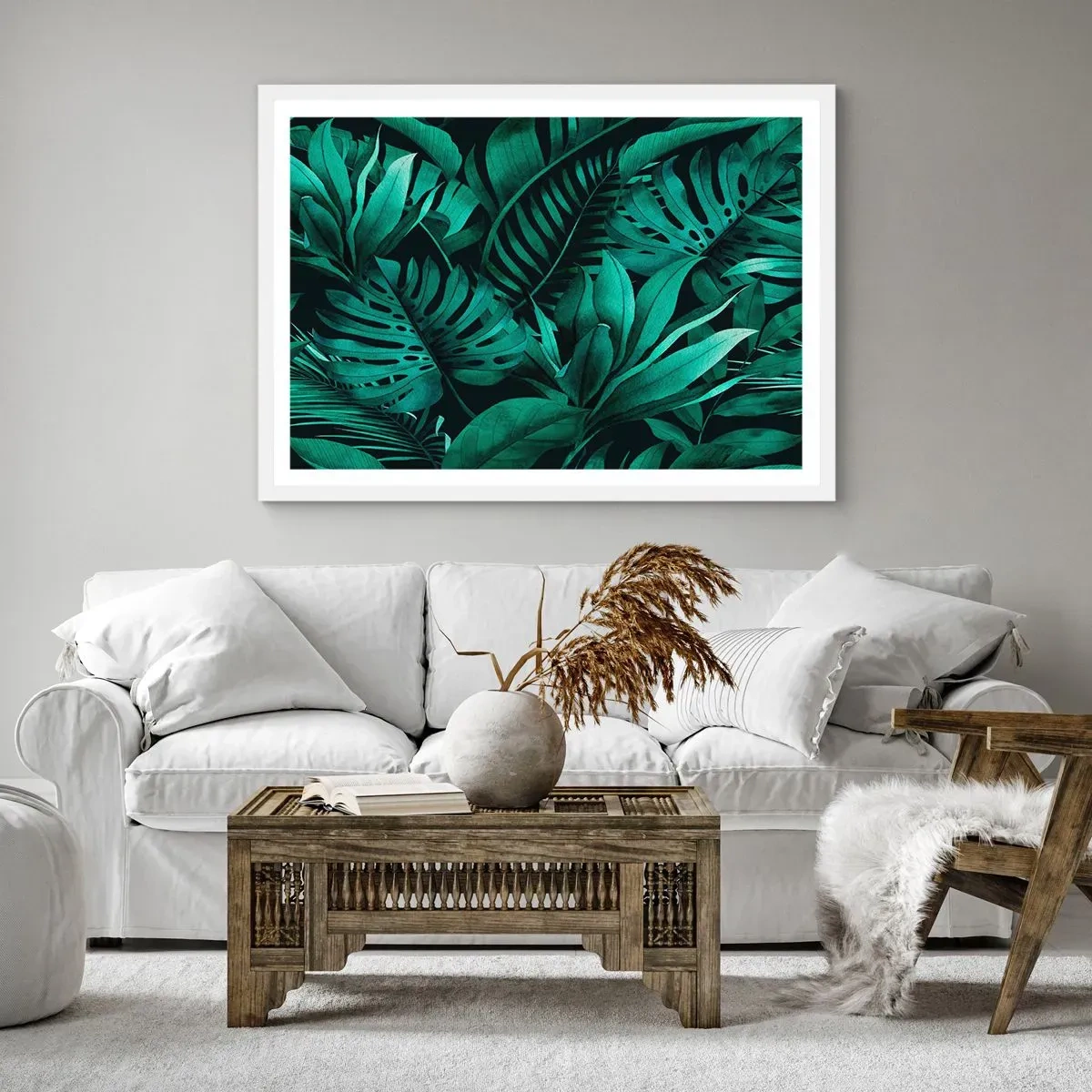 Poster în ramă albă - Profunzimea verdelui tropical - 100x70 cm