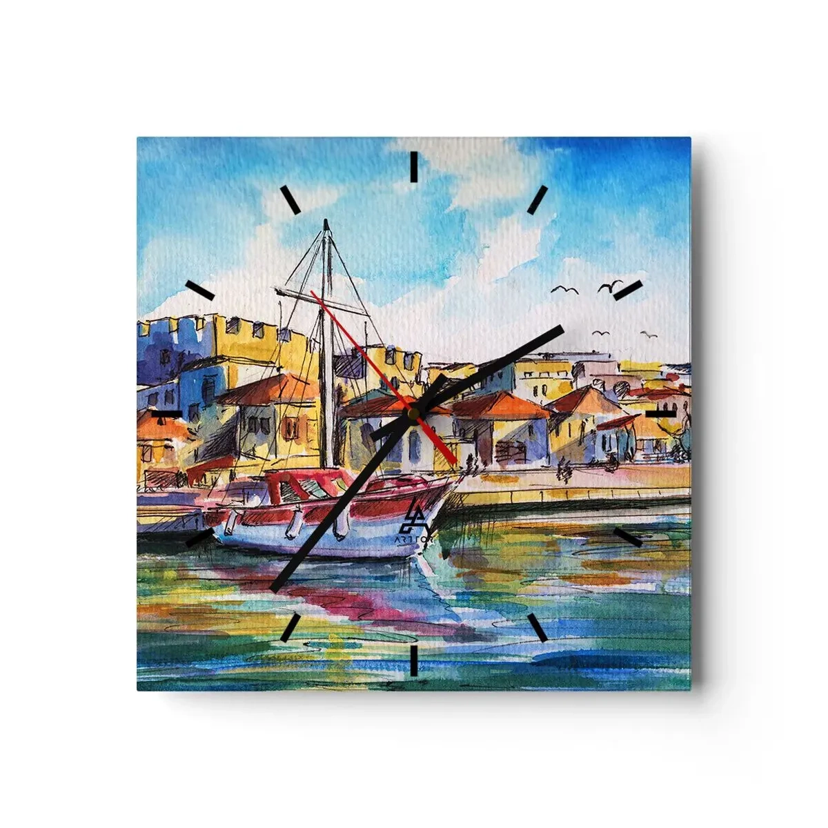 Ceas de perete - Ceas pe sticlă - Curcubeu după-amiază - 40x40 cm