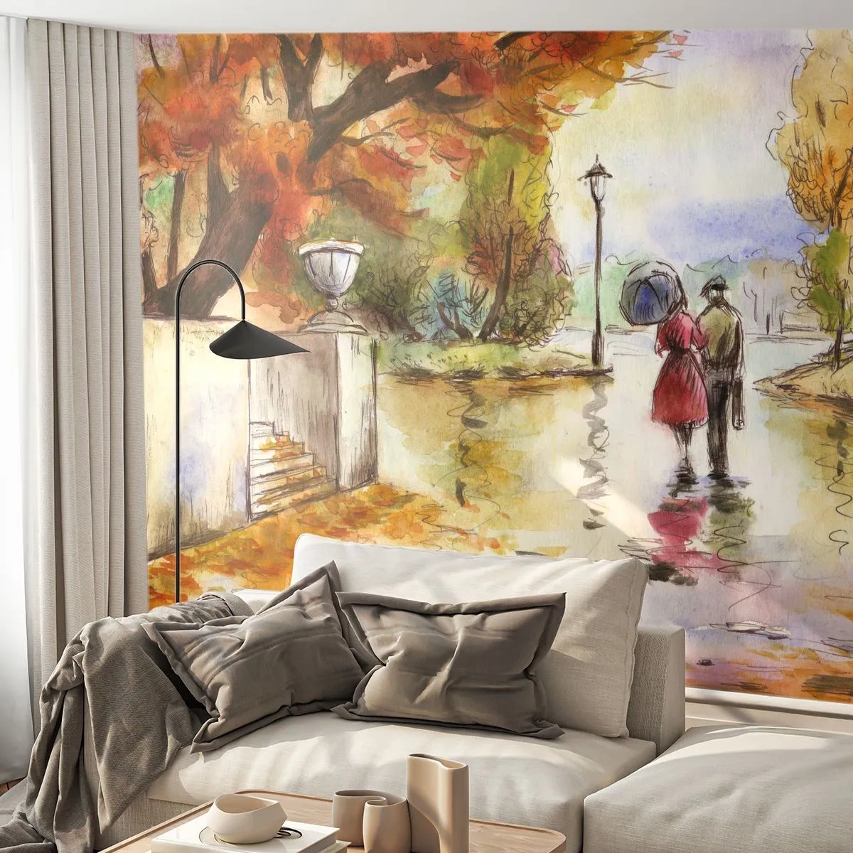 Tapet Premium Sand - Toamnă romantică în parc - Oraș, oameni, Cuplu îndrăgostit - 400x280 cm