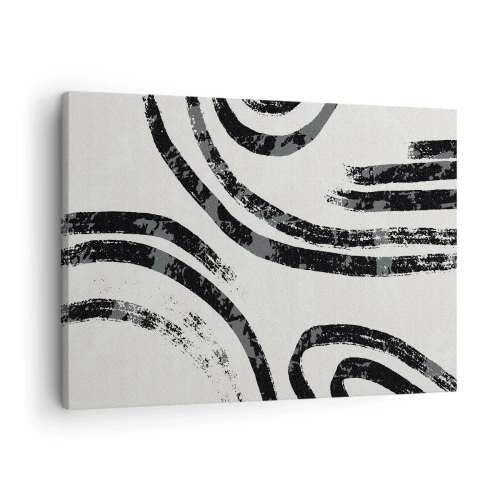 Tablou pe pânză Canvas - Linii abstracte alb-negru pe un fundal deschis - 70x50cm - Pe jumătate oprit - Decorațiune modernă pentru perete pentru living și dormitor ARTTOR