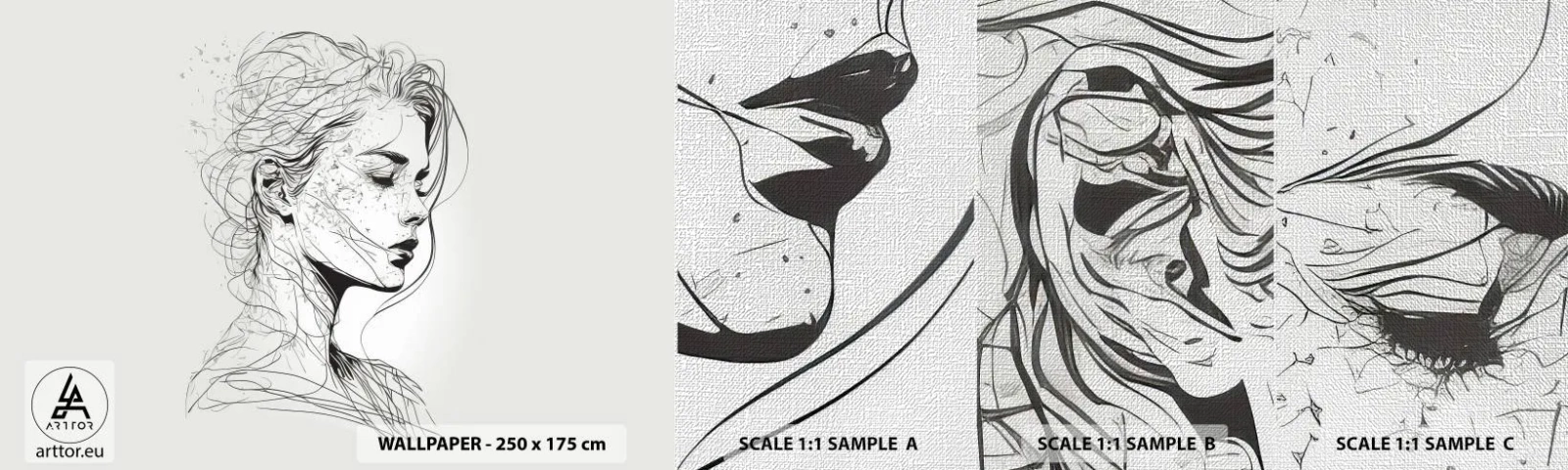 Mostră tapet Premium Canvas - Desenată cu linii - Femeie, Portret, Linia - 100x30 cm