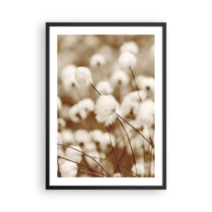Poster în ramă neagră - Fire pufoase de iarbă într-o fotografie delicată - 50x70cm - Câmp pufos - Decorațiune modernă pentru perete pentru living și dormitor ARTTOR