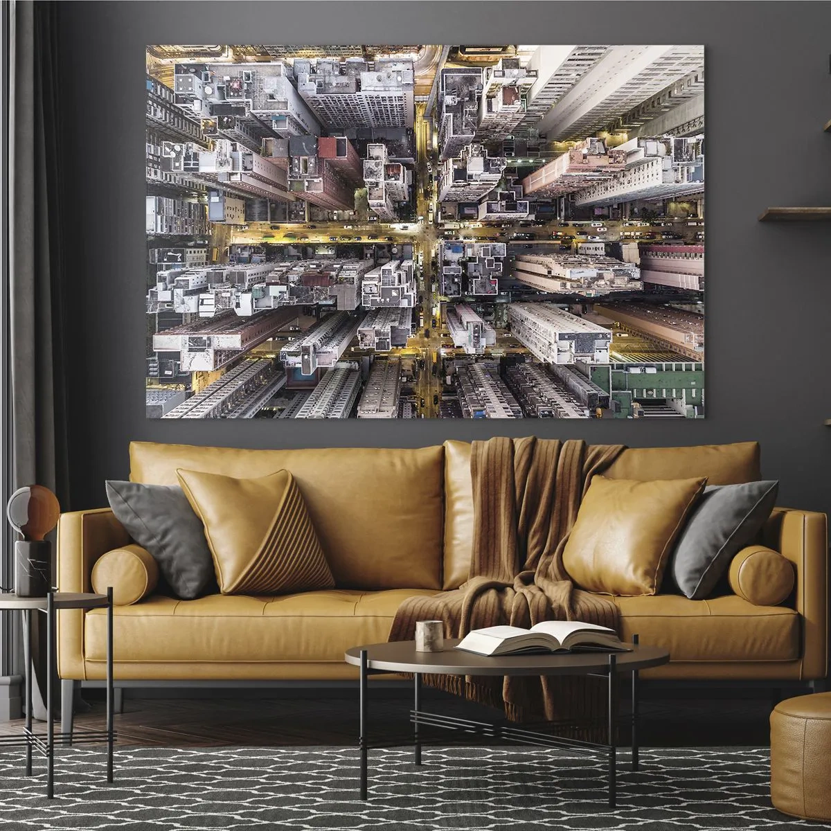 Tablou pe sticlă - O vedere de sus a metropolei - 70x50cm - Salutări din Hongkong - Decorațiune modernă pentru perete pentru living și dormitor ARTTOR