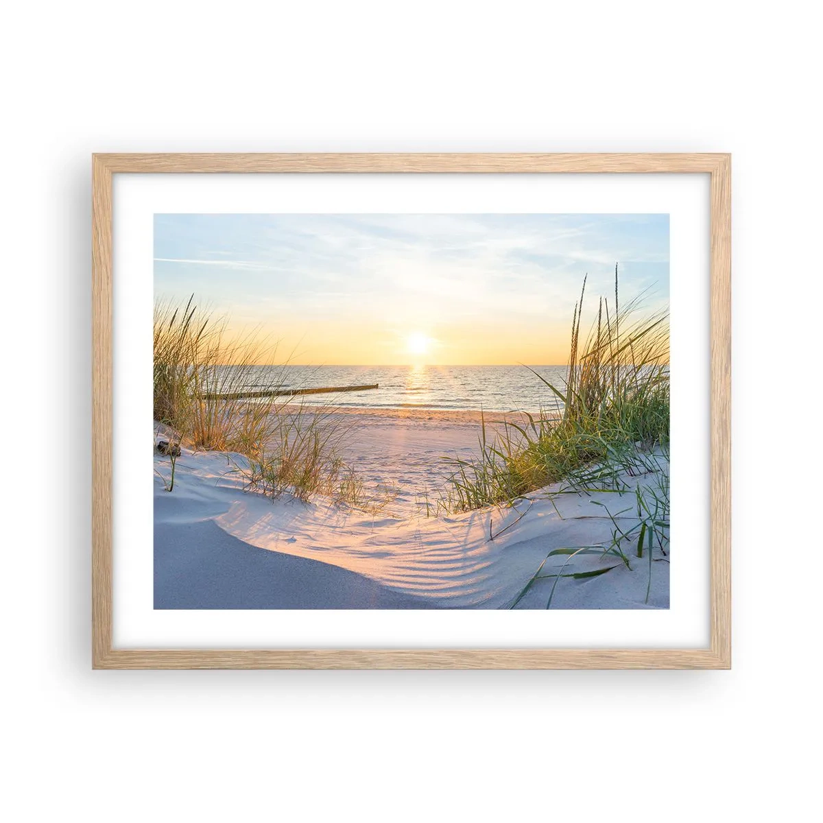 Poster în ramă de stejar deschis - Zumzet de mare, o plajă sălbatică printre ierburi... - 50x40 cm