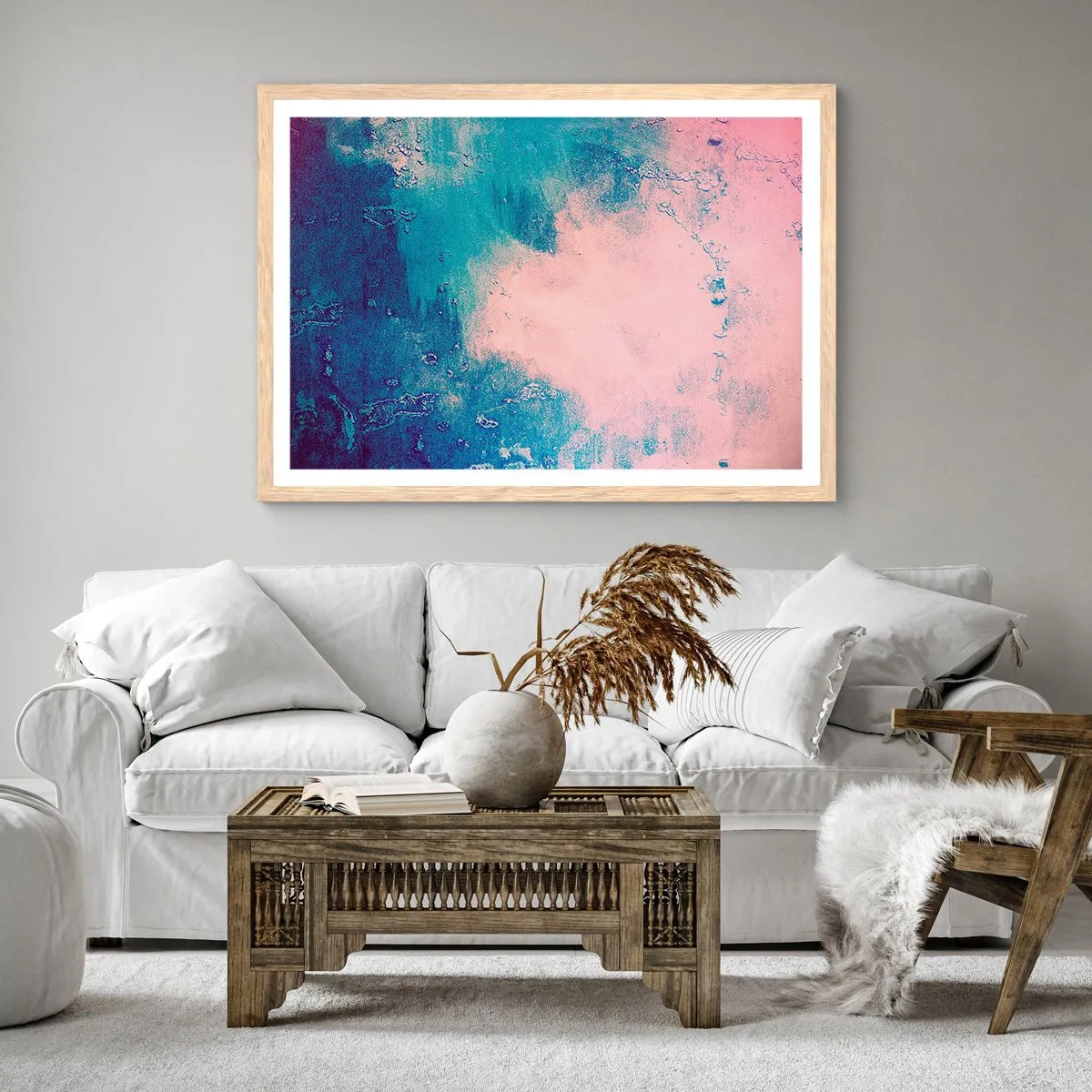 Poster în ramă de stejar deschis - Îmbrățișare albastră - 50x40 cm