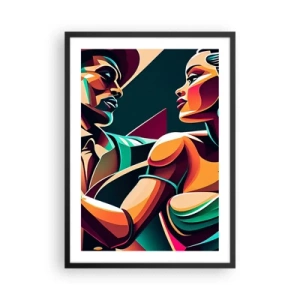 Poster în ramă neagră - Ilustrație colorată a unui cuplu dansând tango în stil pop art - 50x70cm - În ritmul inimii - Decorațiune modernă pentru perete pentru living și dormitor ARTTOR