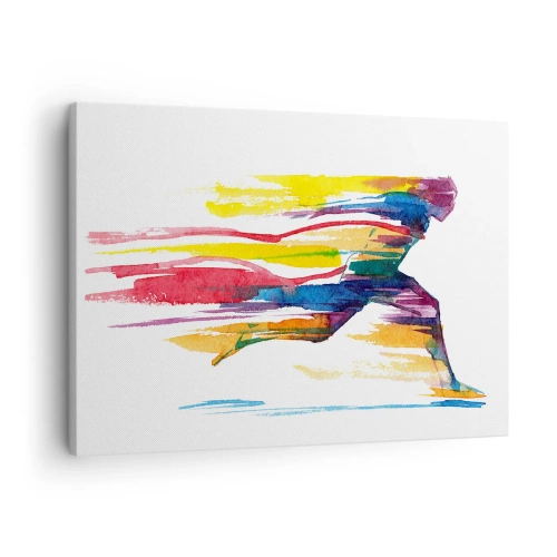 Tablou pe pânză Canvas - Un alergător în culori abstracte care simbolizează dinamismul și energia - 70x50cm - Alergând peste curcubeu - Decorațiune modernă pentru perete pentru living și dormitor ARTTOR