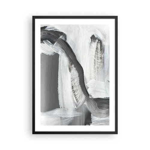 Poster în ramă neagră - Compoziție abstractă de negru, alb și gri - 50x70cm - Cu o mișcare decisivă - Decorațiune modernă pentru perete pentru living și dormitor ARTTOR