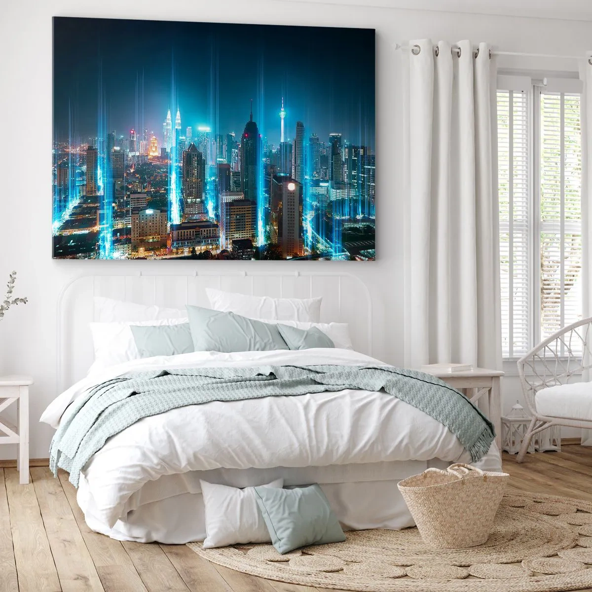 Tablou pe pânză Canvas - Un oraș modern noaptea cu accente de iluminare futuriste. - 70x50cm - Prin Berlin spre cer - Decorațiune modernă pentru perete pentru living și dormitor ARTTOR