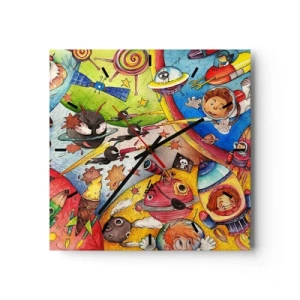 Ceas de perete - Ceas pe sticlă - O mare aventură spațială - 30x30 cm