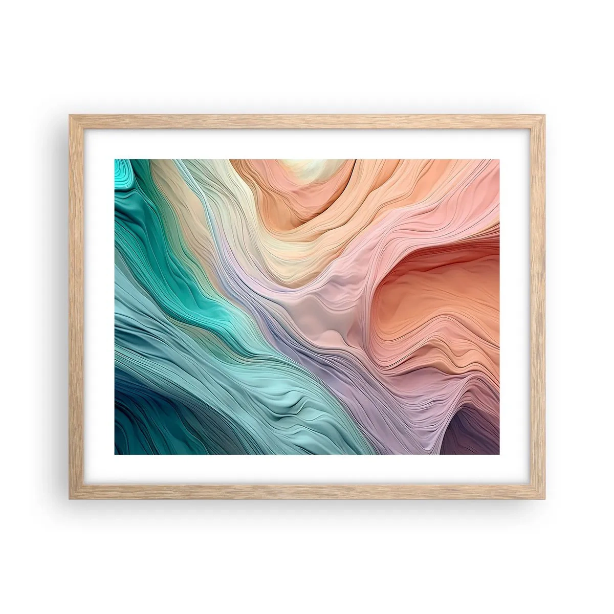 Poster în ramă de stejar deschis - Valul curcubeu - 50x40 cm
