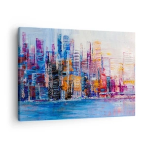 Tablou pe pânză Canvas - O panoramă colorată a orașului cu reflexii pe apă - 70x50cm - O metropolă veselă - Decorațiune modernă pentru perete pentru living și dormitor ARTTOR