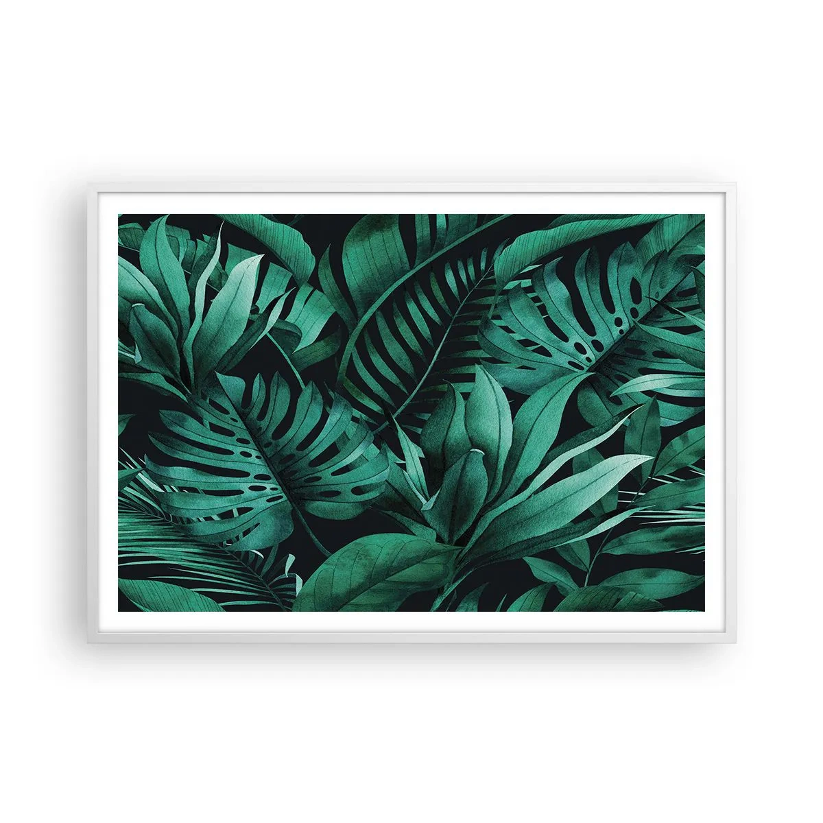 Poster în ramă albă - Profunzimea verdelui tropical - 100x70 cm