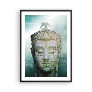 Poster în ramă neagră - O statuie a lui Buddha pe un fundal cu nuanțe subtile de verde - 50x70cm - Căutând iluminarea - Decorațiune modernă pentru perete pentru living și dormitor ARTTOR