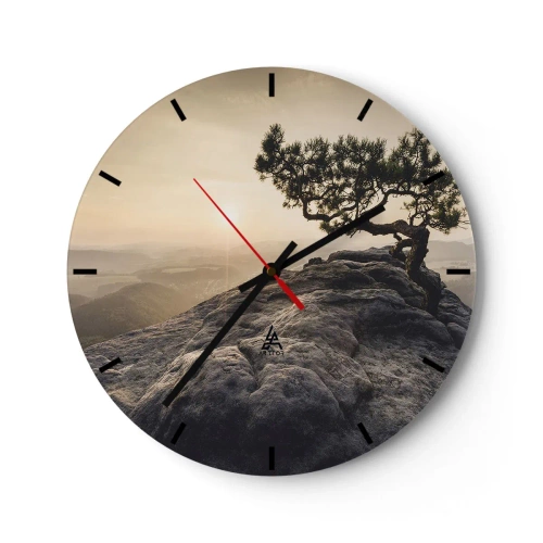Ceas de perete - Ceas pe sticlă - Un copac singuratic pe o stâncă la apus - 30x30cm - Viața învinge întotdeauna - Decorațiune modernă pentru perete pentru living, bucătărie și dormitor ARTTOR