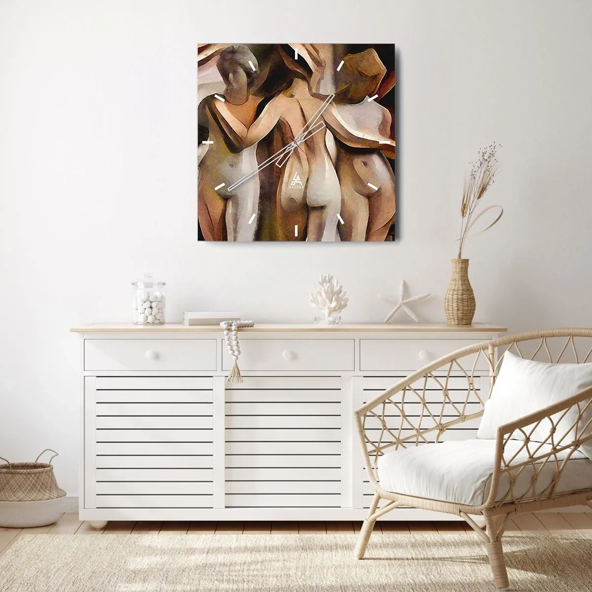 Ceas de perete - Ceas pe sticlă - Trei Grații 2.0 - 40x40 cm