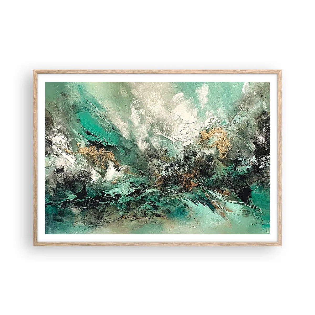 Poster în ramă de stejar deschis - Fierbere negru-smarald - 100x70 cm