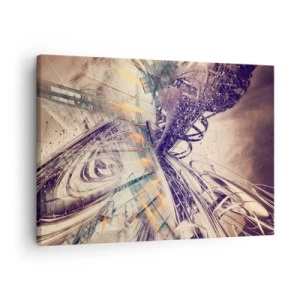 Tablou pe pânză Canvas - Abstracție dinamică în nuanțe de bej și violet - 70x50cm - În marea grabă - Decorațiune modernă pentru perete pentru living și dormitor ARTTOR