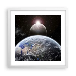 Poster în ramă albă - Peisaj cosmic - răsărit de soare - 40x40 cm