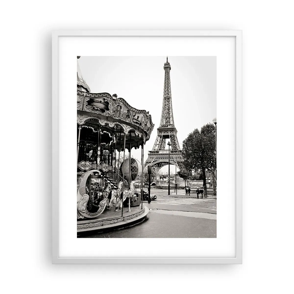 Poster în ramă albă - Distracții retro pariziene - 40x50 cm