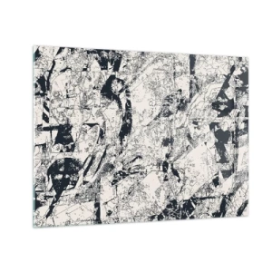 Tablou pe sticlă - Abstracție alb-negru cu linii și texturi dinamice - 70x50cm - Întrepătrunderea contrariilor - Decorațiune modernă pentru perete pentru living și dormitor ARTTOR