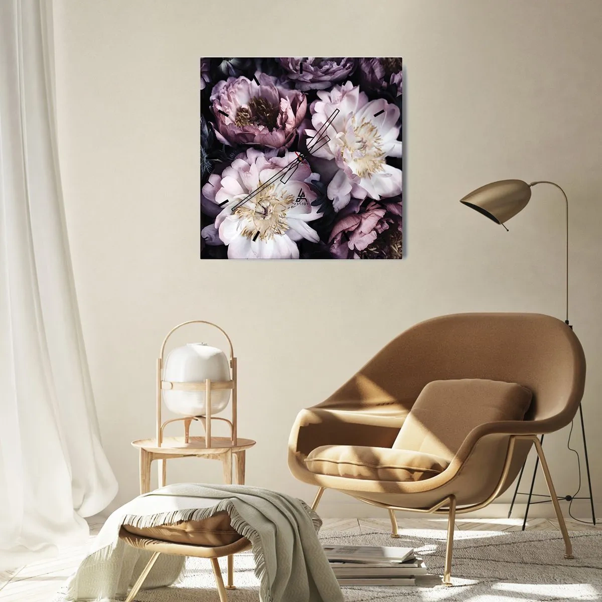 Ceas de perete - Ceas pe sticlă - Buchet în stil vechi - 30x30 cm