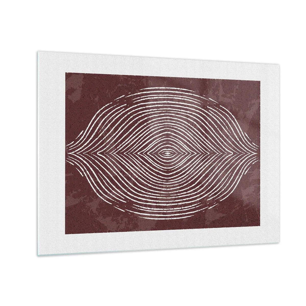 Tablou pe sticlă - Linii simetrice sub formă de ochi pe un fundal bordo - 70x50cm - Spațiul vorbește - Decorațiune modernă pentru perete pentru living și dormitor ARTTOR