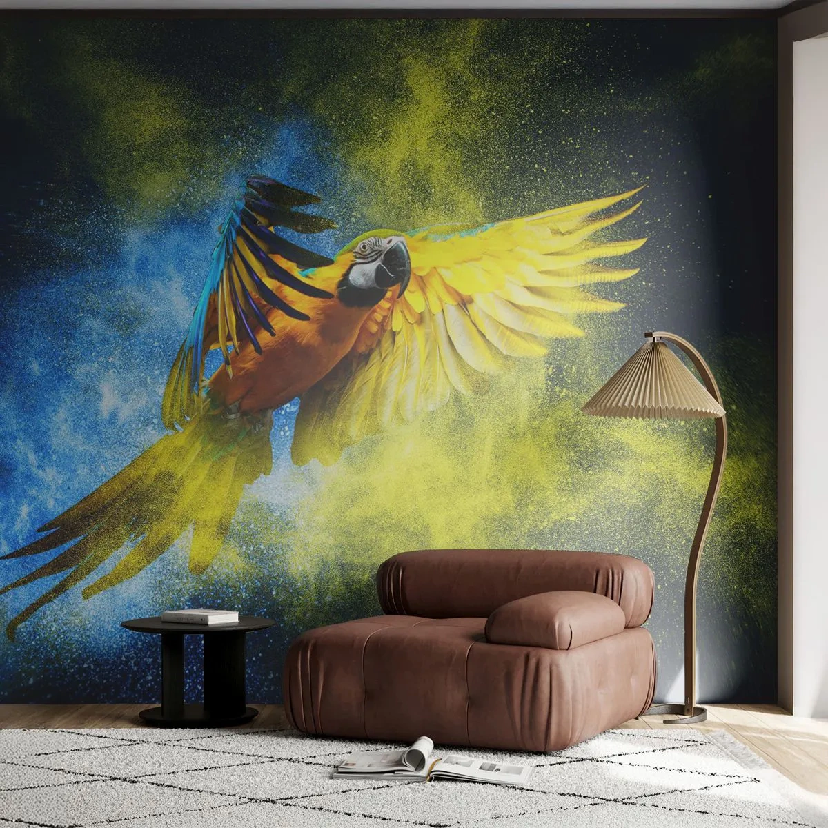 Tapet Autoadeziv Deluxe Sticker - În praful albastru-auriu - Papagal, Abstracția, Bucată - 250x175 cm