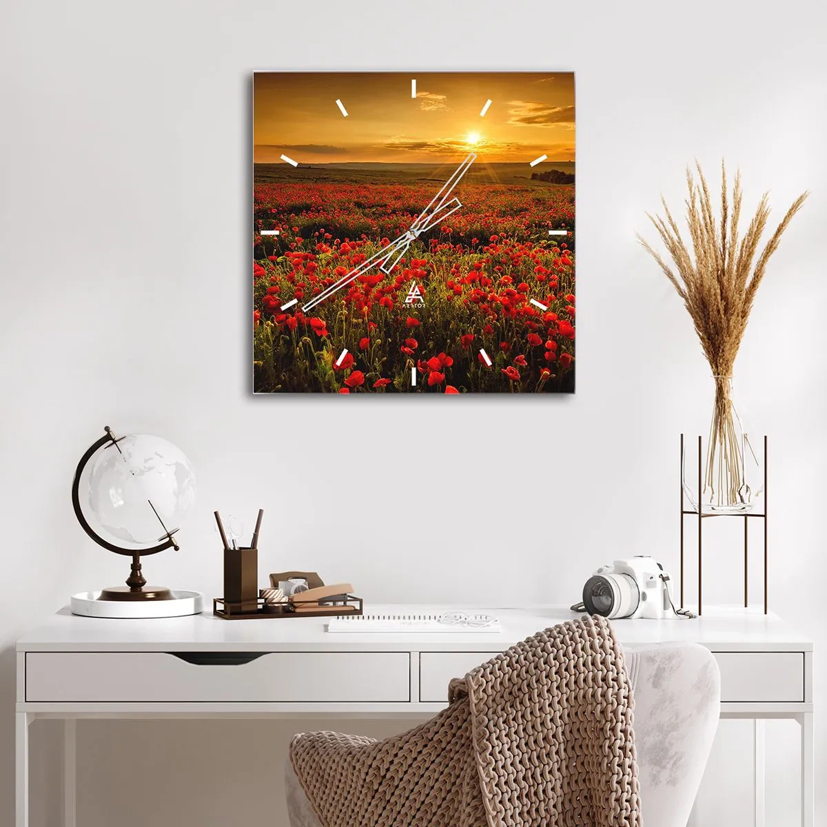 Ceas de perete - Ceas pe sticlă - Printre valuri de pajiști care zumzăie, printre potop de flori - 40x40 cm