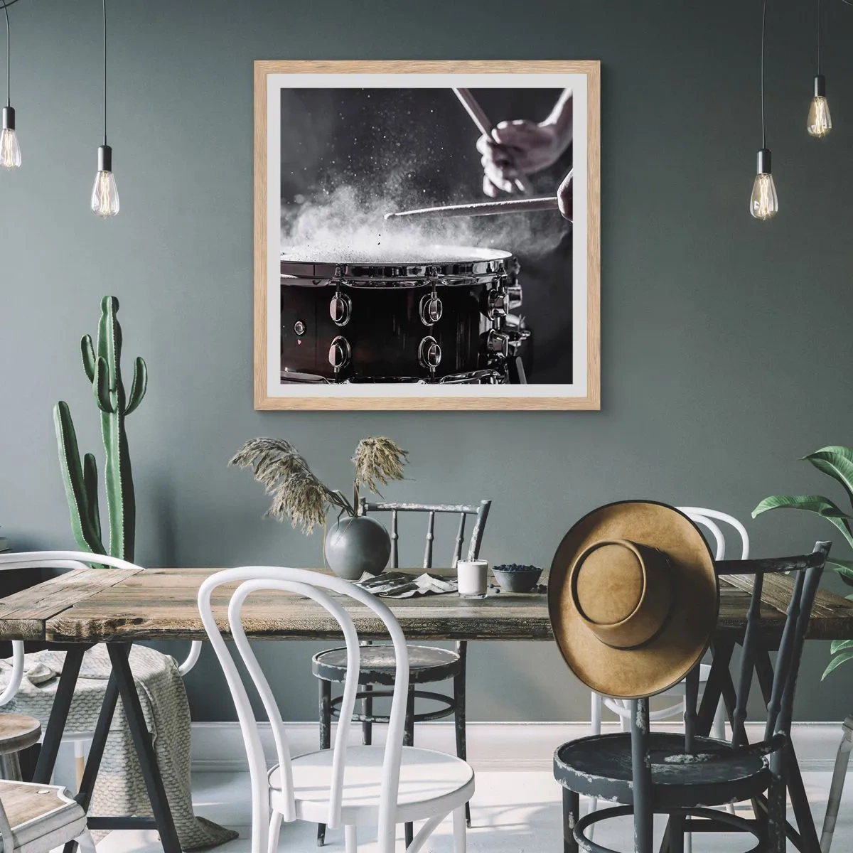 Poster în ramă de stejar deschis - Pulsul muzicii - 50x50 cm