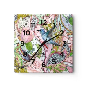 Ceas de perete - Ceas pe sticlă - Încurcat în viță de vie - 30x30 cm