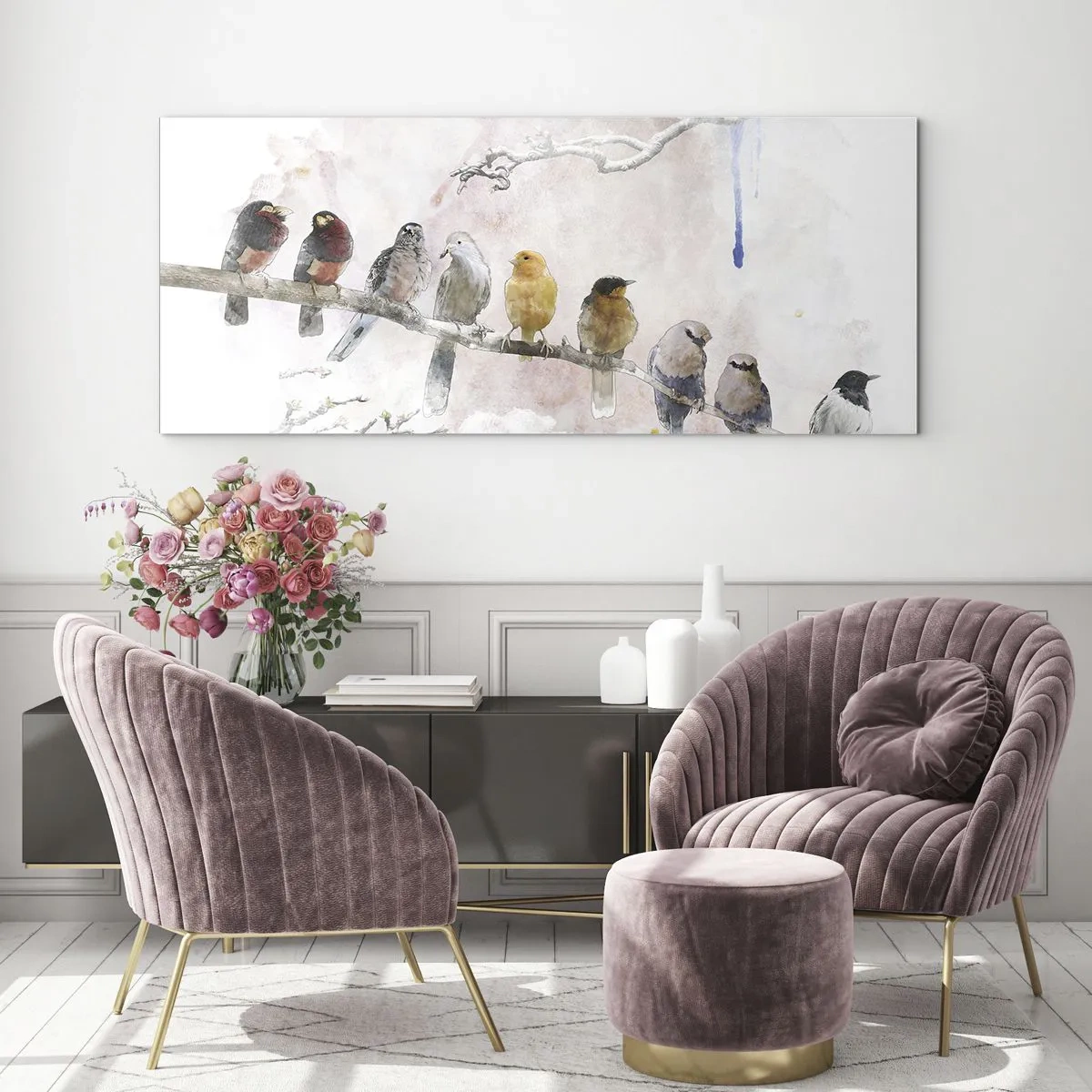 Tablou pe sticlă - Întâlnire înaripată - 120x50 cm