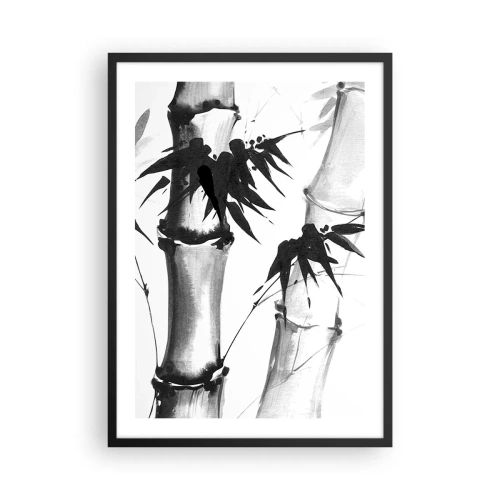 Poster în ramă neagră - Tulpini și frunze de bambus în stil alb-negru - 50x70cm - Primul-plan al Orientului - Decorațiune modernă pentru perete pentru living și dormitor ARTTOR