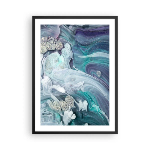 Poster în ramă neagră - Un motiv abstract cu vârtejuri și texturi albastre și verzi. - 50x70cm - Râuri de albastru - Decorațiune modernă pentru perete pentru living și dormitor ARTTOR