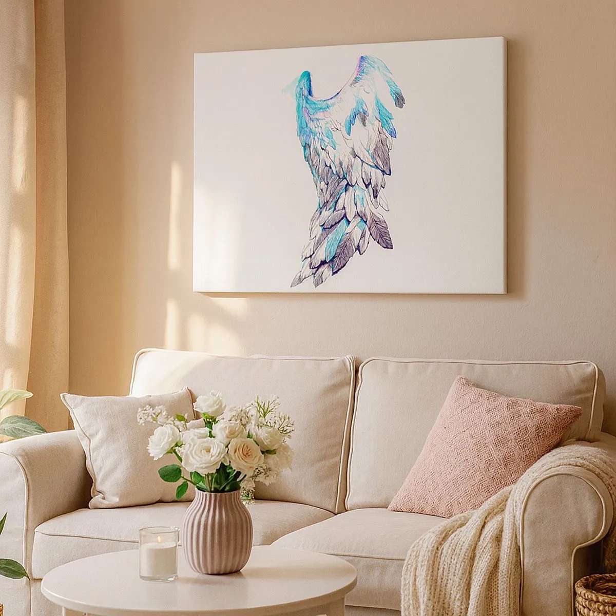 Tablou pe pânză Canvas - Aripi de înger delicate în nuanțe pastelate - 70x50cm - Am nevoie de aripi - Decorațiune modernă pentru perete pentru living și dormitor ARTTOR