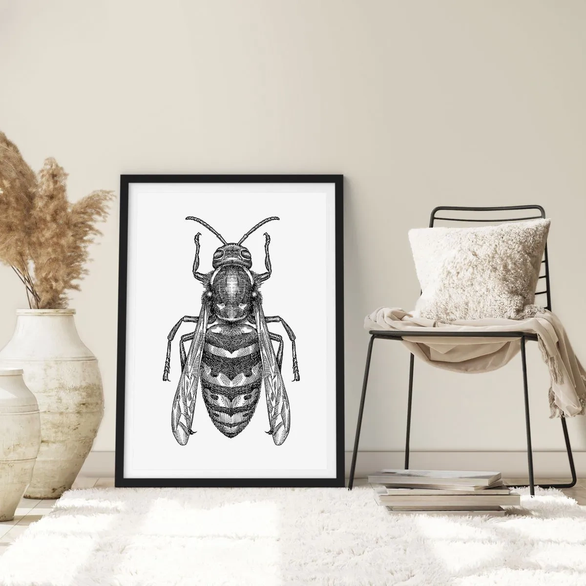 Poster în ramă neagră - Ilustrație detaliată a unei viespi - 50x70cm - De pe o planetă de insecte - Decorațiune modernă pentru perete pentru living și dormitor ARTTOR