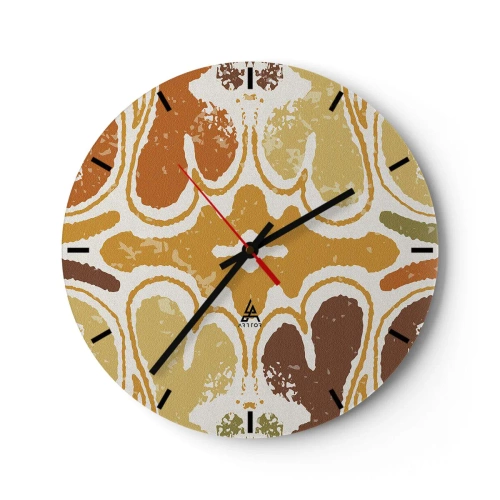 Ceas de perete - Ceas pe sticlă - Modele simetrice în tonuri calde de pământ - 30x30cm - Abstracție sentimentală - Decorațiune modernă pentru perete pentru living, bucătărie și dormitor ARTTOR