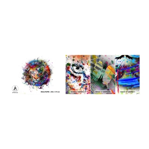 Mostră tapet autocolant Deluxe Sticker - Ascunzându-se în spatele voalului curcubeu - Abstracția, Tigru, Grafică - 100x30 cm