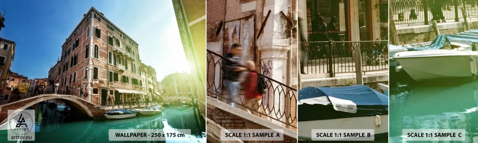 Mostră tapet autocolant Deluxe Sticker - Veneția - Amore Mio - Oraș, Veneția, Gondole - 100x30 cm