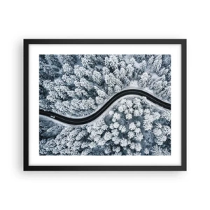 Poster în ramă neagră - Prin pădurea de iarnă - 50x40 cm