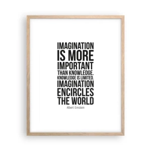 Poster în ramă de stejar deschis - Einstein despre puterea imaginației - 40x50 cm