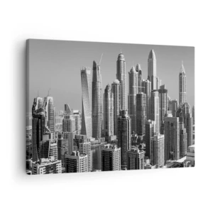 Tablou pe pânză Canvas - Panoramă a zgârie-norilor moderni în tonuri monocromatice - 70x50cm - Orașul de deasupra deșertului - Decorațiune modernă pentru perete pentru living și dormitor ARTTOR