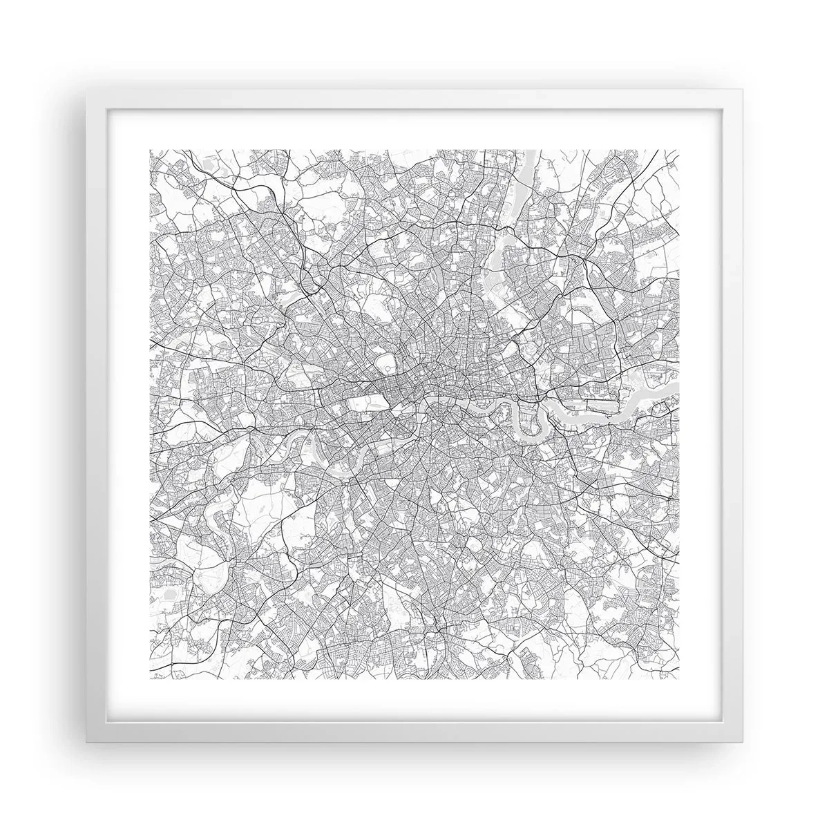 Poster în ramă albă - Harta labirintului din Londra - 50x50 cm