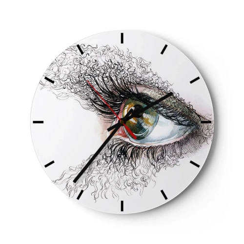 Ceas de perete - Ceas pe sticlă - Ochi artistic cu detalii în negru și culoare - 30x30cm - Privește direct în suflet - Decorațiune modernă pentru perete pentru living, bucătărie și dormitor ARTTOR